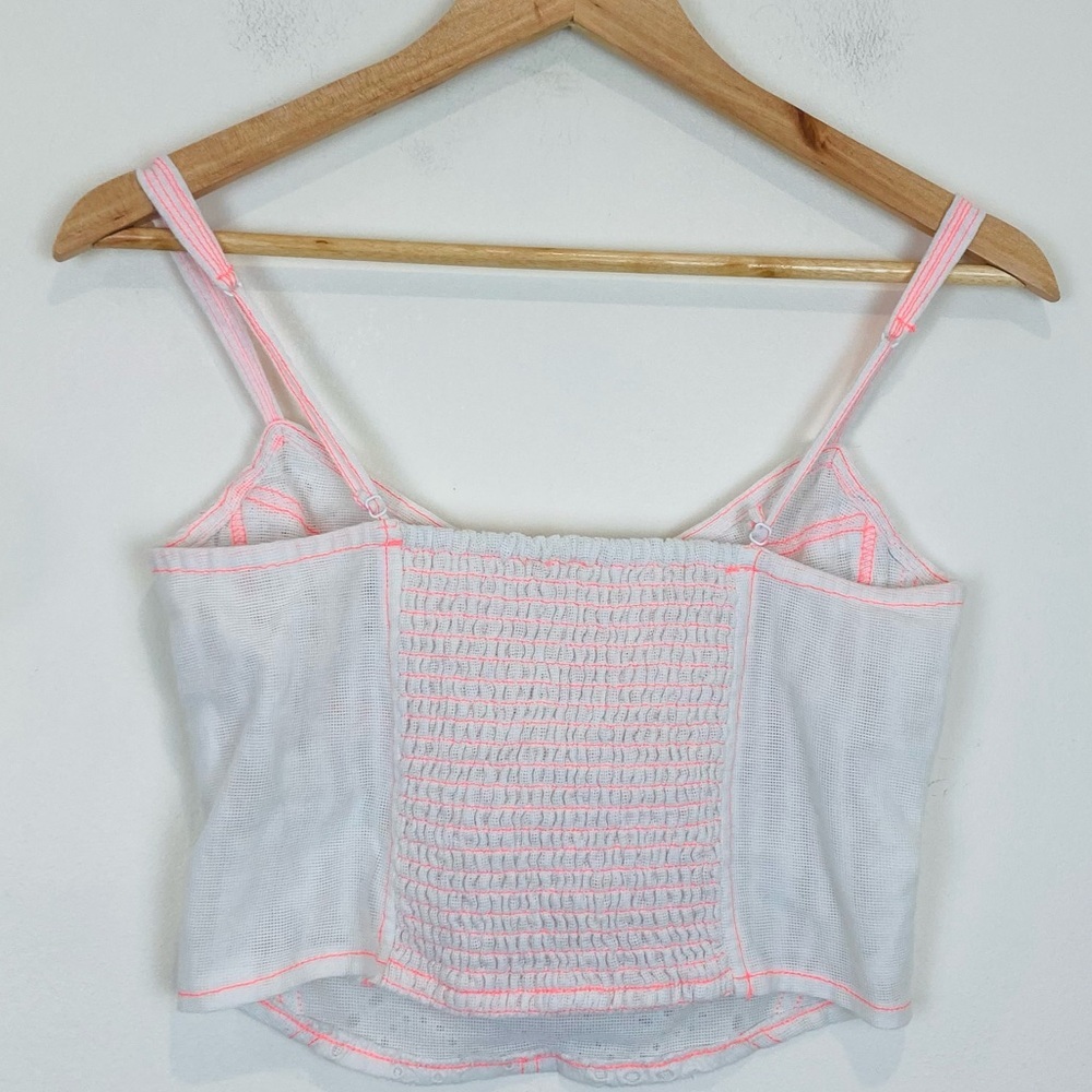 Intimately Free People white eyelet with bright pink stitching corset crop top S - Picture 2 of 5
